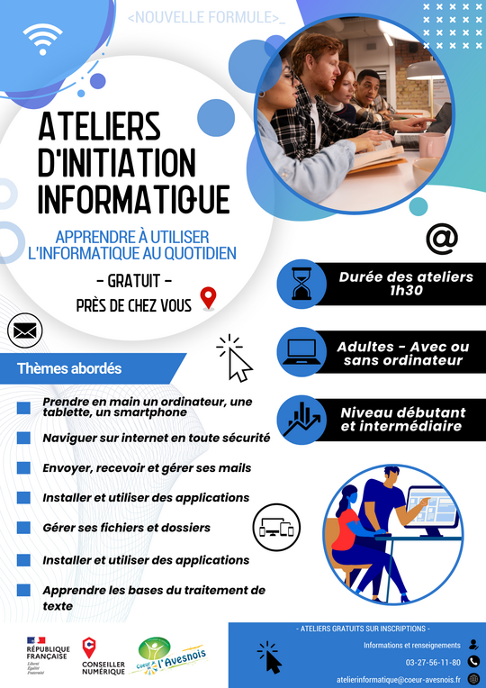 Affiche comportant les informations sur les ateliers informatiques